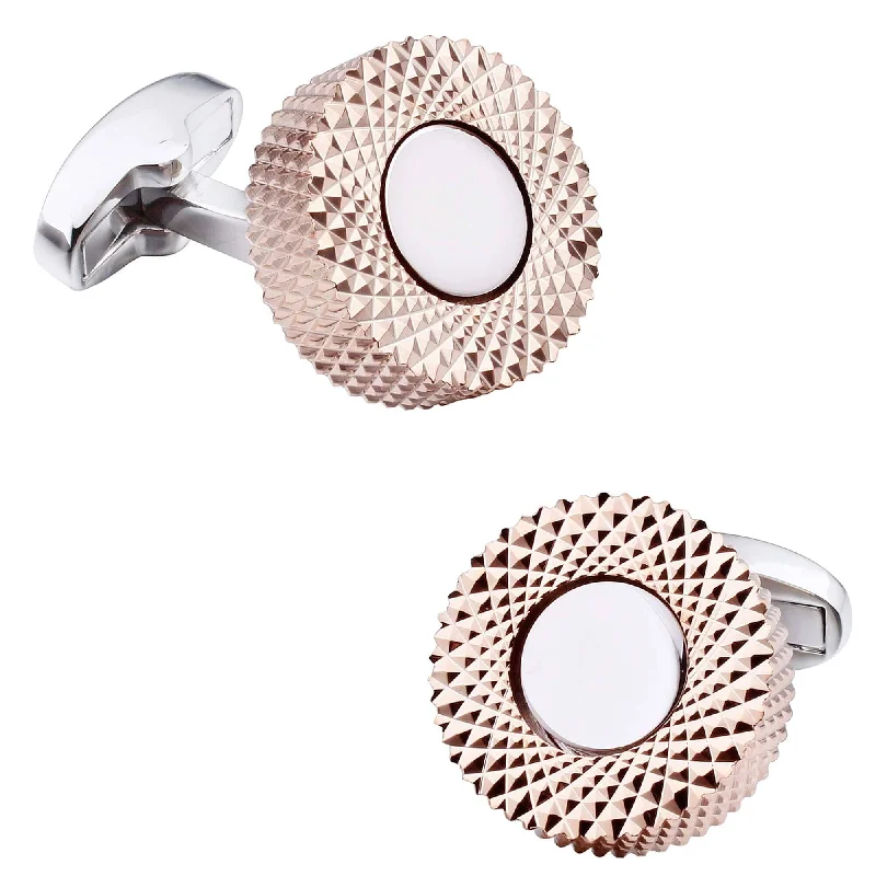 Textured Rose Gold and Silver Round Cufflinks