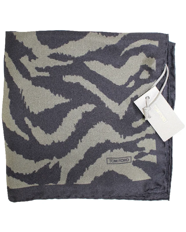 Tom Ford Pocket Square Black Gray-Green Tiger Print SALE