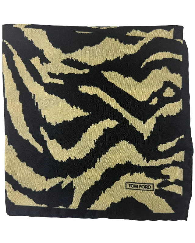 Tom Ford Silk Pocket Square Black Beige Tiger Pattern SALE